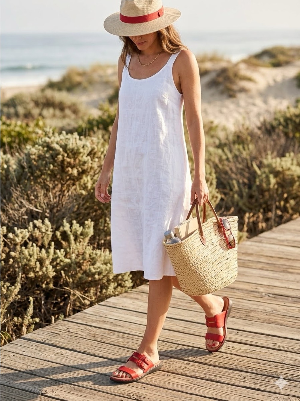 Red Leather Slide Sandals